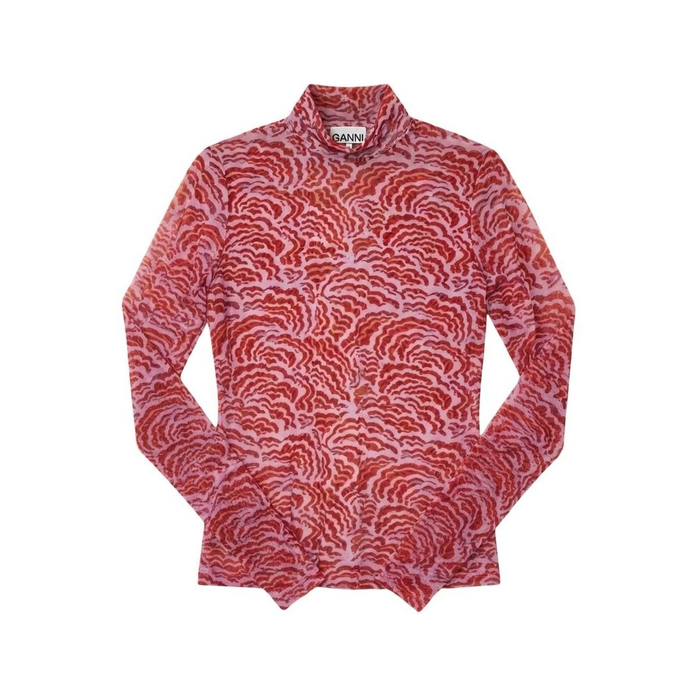A.L.C. James Wave Print Mock Neck Turtleneck Top Burgundy Pink NWT Size M